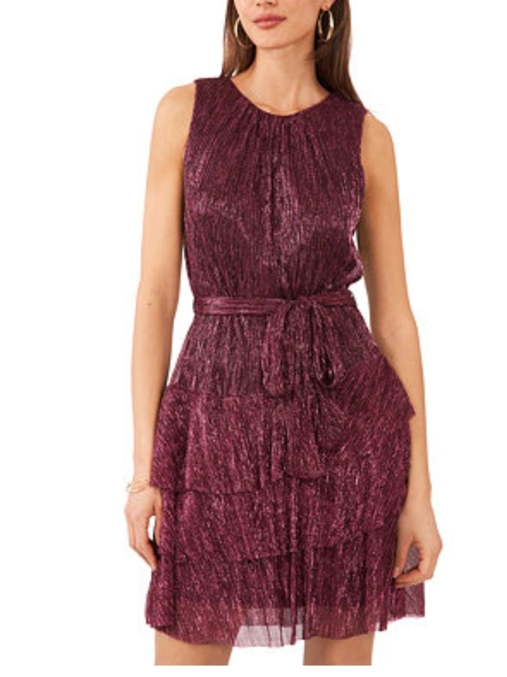 1.STATE Metallic Plum Smocked Tiered Mini Dress - Size 6